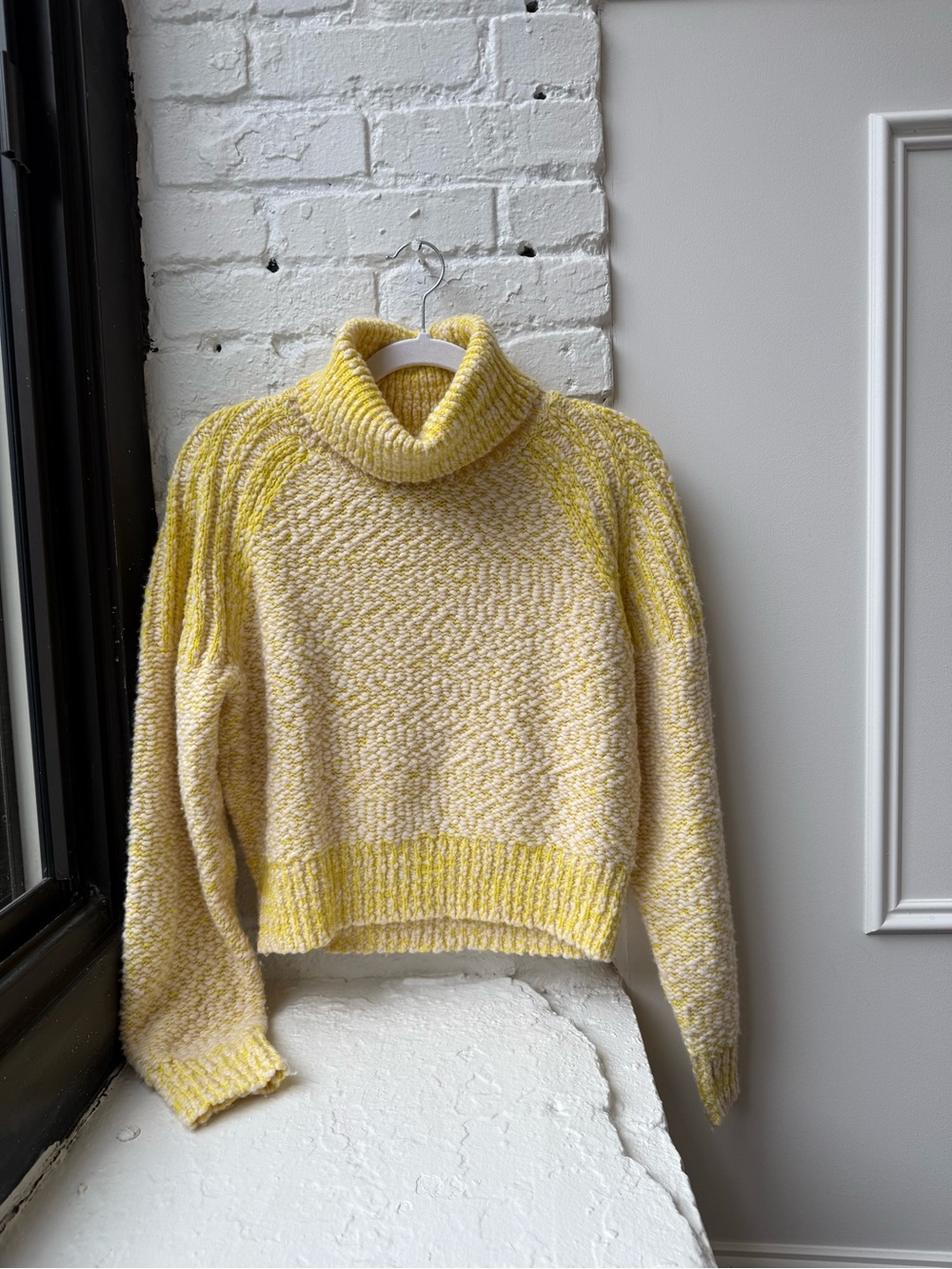 Kenzo Yellow and Cream Marled Turtleneck Sweater